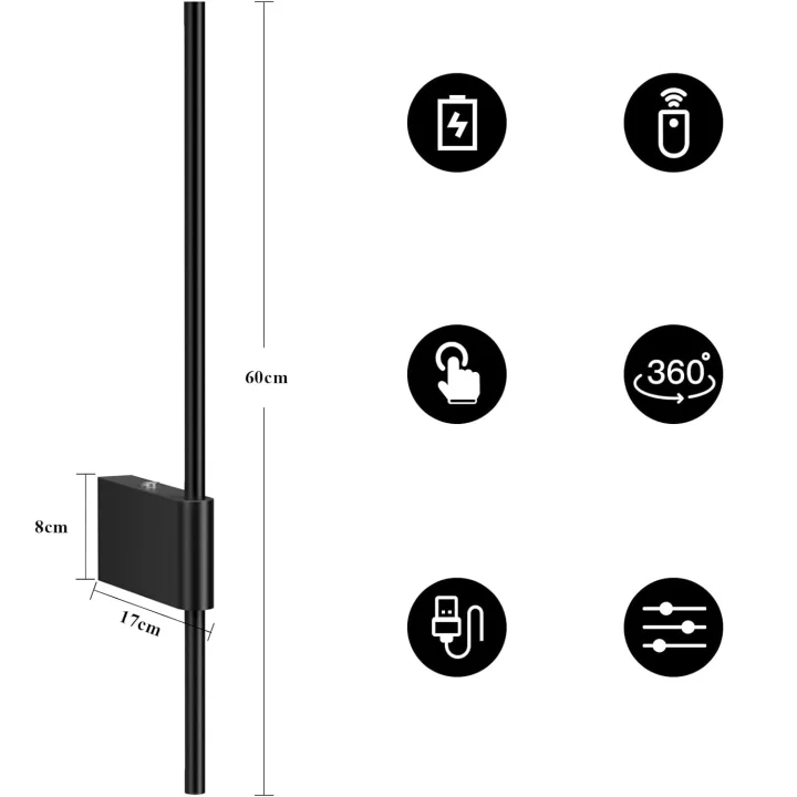 Bezprzewodowe lampy LED z pilotem 5W 6000 mAh 60 cm czarne 2 szt POWYSTAWOWE