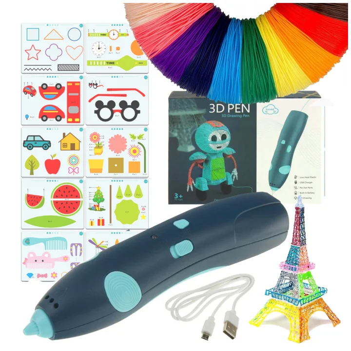 DŁUGOPIS DRUKARKA 3D PEN BEZPIECZNY ZESTAW + WZORY NIEBIESKI