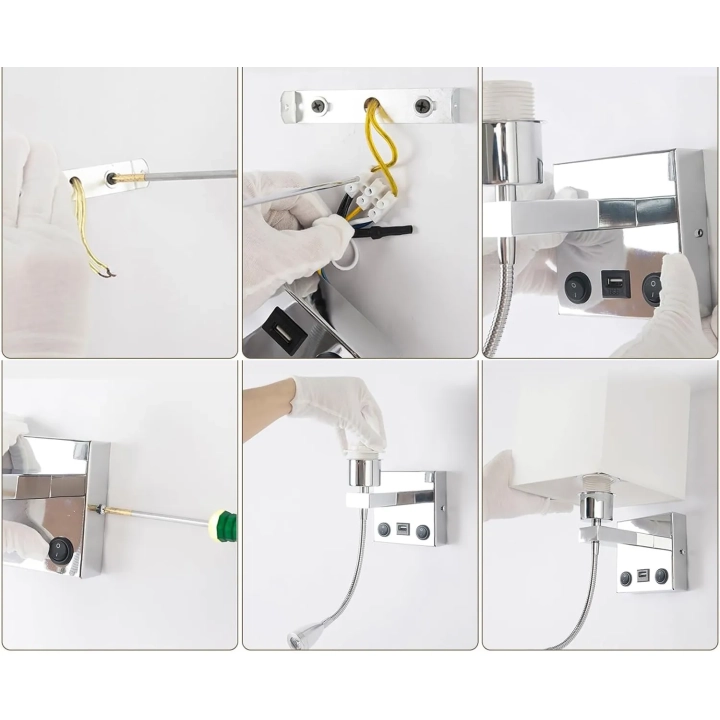 Lampa LED do czytania regulowana ALLOMN gęsia szyja USB chrom POWYSTAWOWY