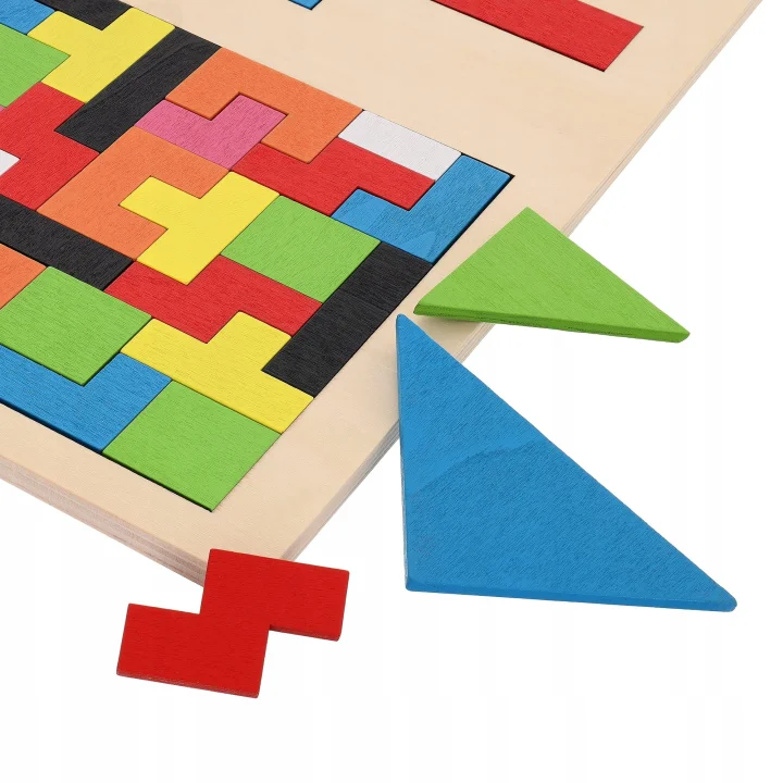 LT327 GRA TETRIS 3W1 DREWNIANE KLOCKI UKŁADANKA TANGRAM