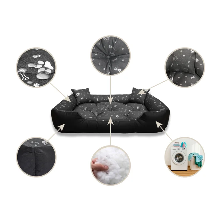 Legowisko dla psa kojec 115x95 cm wodoodporne kości srebrne