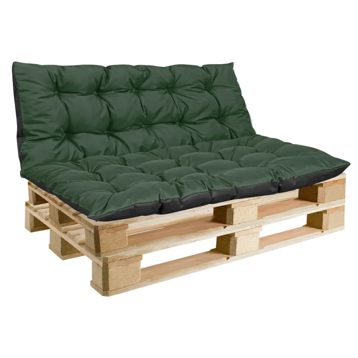 Zestaw Poduszka ogrodowa 120/80 cm + 120/40 cm na ławkę palety wodoodporna zielona