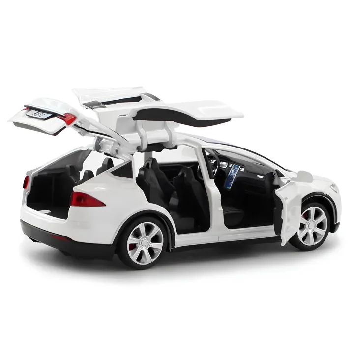 Model samochodu Tesla X90 1:32 biały miniatura elektrycznego auta z otwieranymi drzwiami
