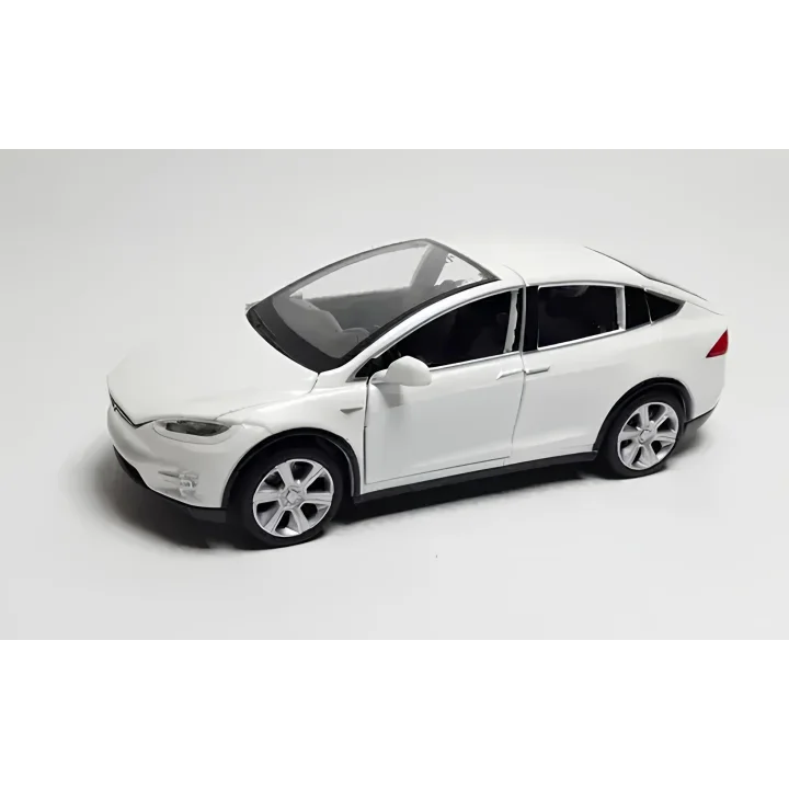 Model samochodu Tesla X90 1:32 biały miniatura elektrycznego auta z otwieranymi drzwiami