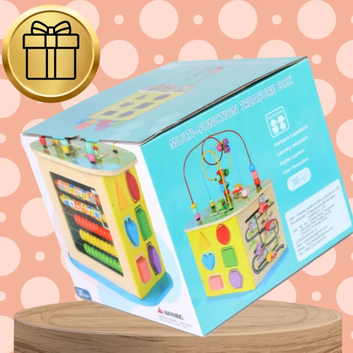 DREWNIANA KOSTKA EDUKACYJNA KOLOROWA Z LABIRYNTEM SORTER LICZYDŁO