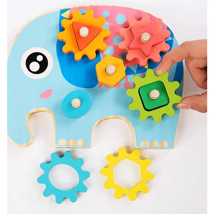 KLOCKI DREWNIANE SORTER EDUKACYJNY MONTESSORI SŁOŃ ZĘBATKI