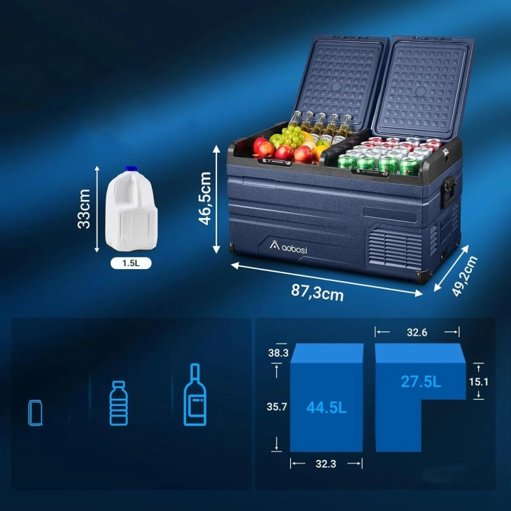 Lodówka samochodowa AAOBOSI TW75, 72l, WiFi, USB, 12/24V, 80 W, Powystawowy