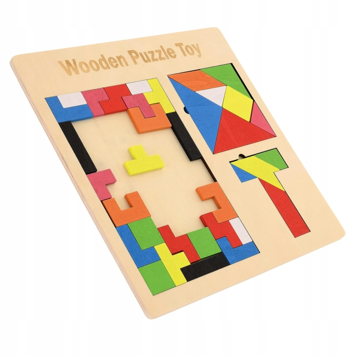 LT327 GRA TETRIS 3W1 DREWNIANE KLOCKI UKŁADANKA TANGRAM