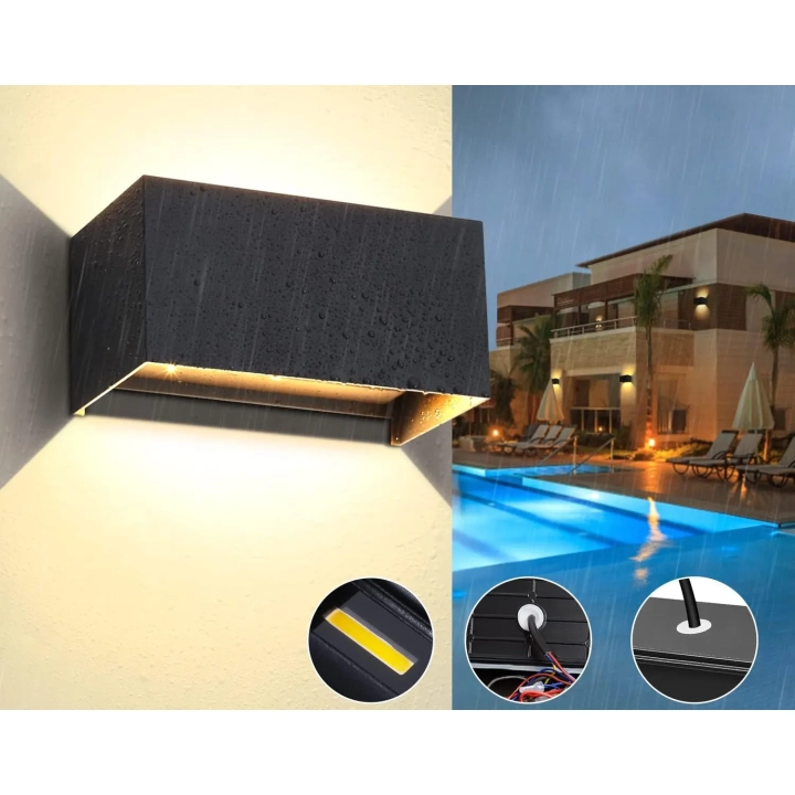 LED kinkiet Kingwen, 20 W, 3000 K, IP65, czarny, zestaw 2 szt.