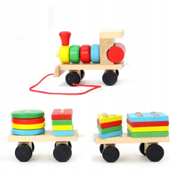 LT292 DREWNIANY POCIĄG Z KLOCKAMI SORTER MONTESSORI WAGONY