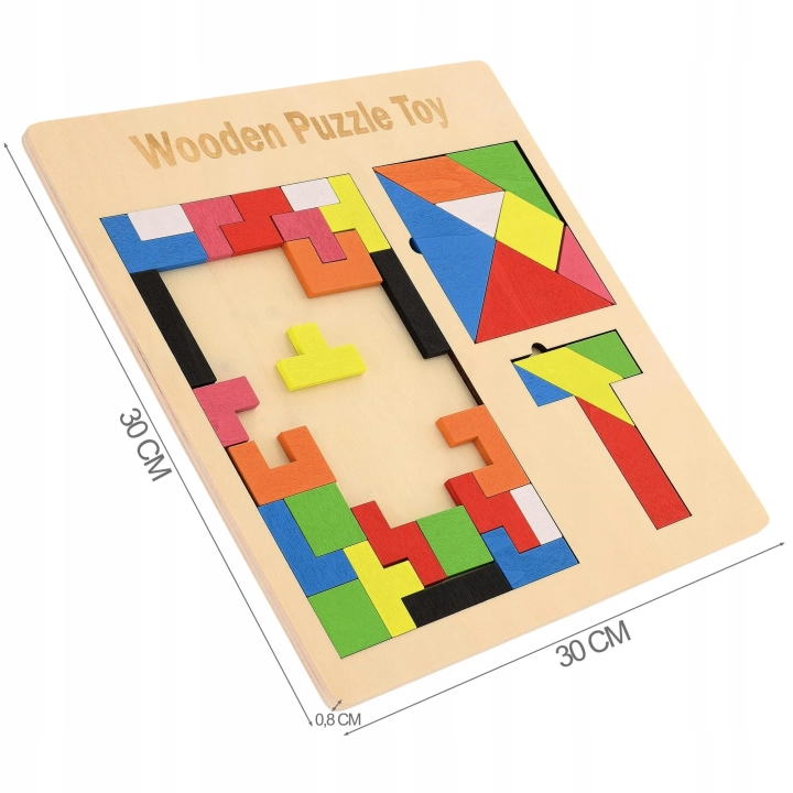 LT327 GRA TETRIS 3W1 DREWNIANE KLOCKI UKŁADANKA TANGRAM