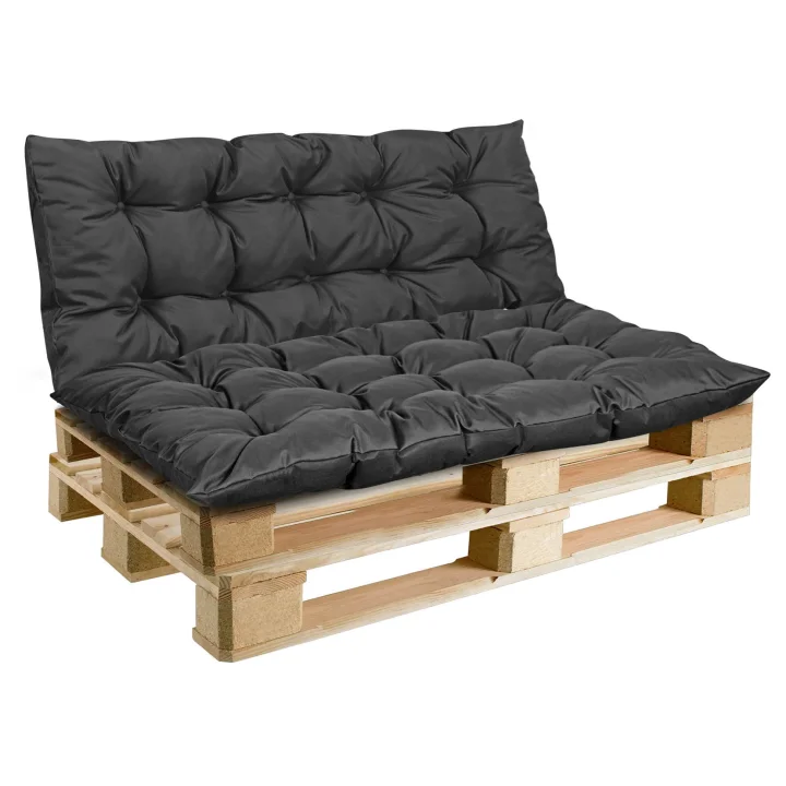 Zestaw Poduszka ogrodowa 120/80 cm + 120/40 cm na ławkę palety wodoodporna czarna