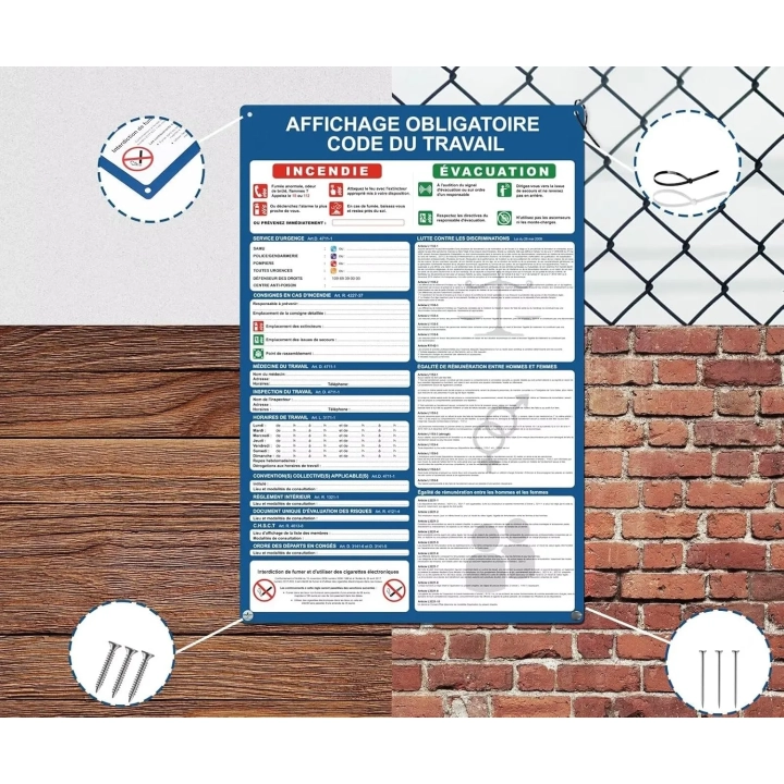 Tablice informacyjne obowiązkowe PVC zmywalne 8szt zestaw montażowy