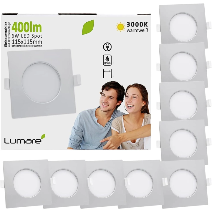 Reflektory LED wpuszczane Lumare 6 W IP44 płaskie srebrne 230 V 400 lm 9 szt