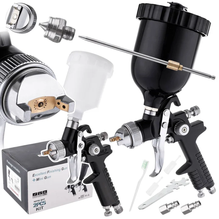 Pistolet Lakierniczy Zestaw 3x Dysza 0,8 1,4 1,7 HVLP do Malowania BLACK