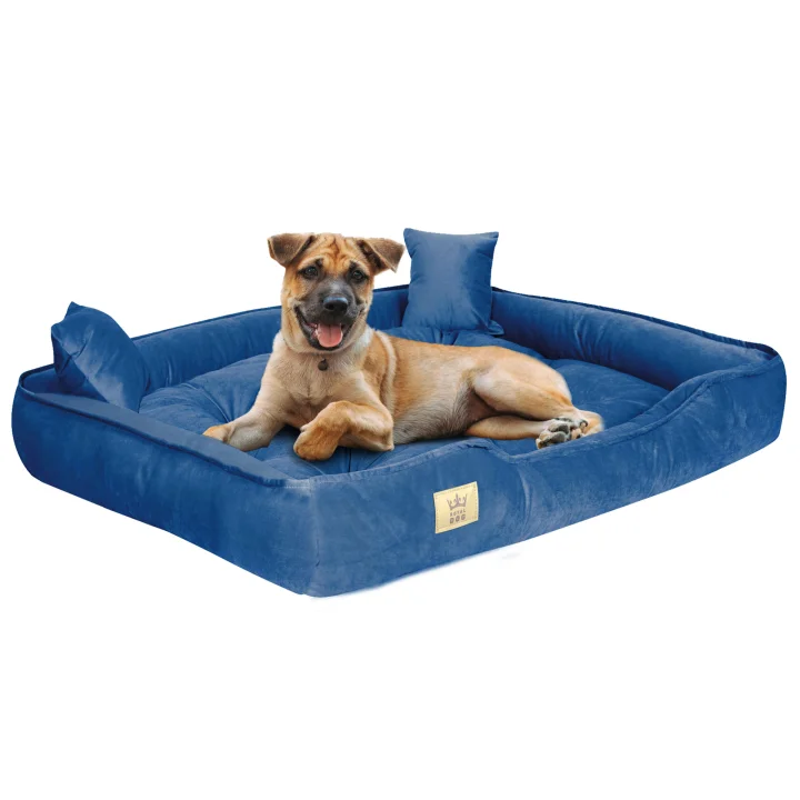 Legowisko dla psa kojec 115x95 cm welur niebieski