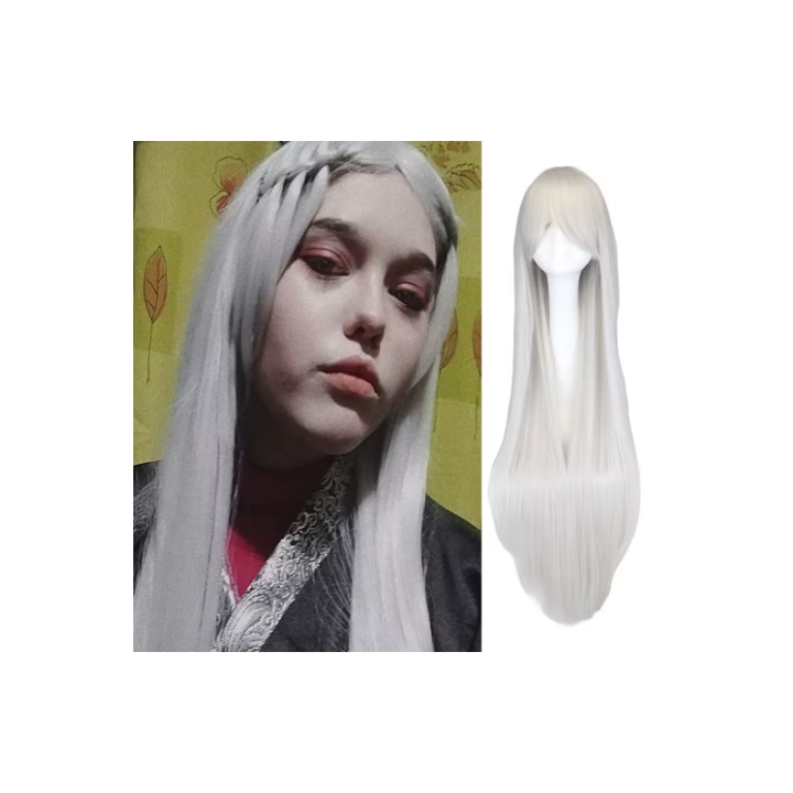 Długie białe peruki proste 100cm cosplay anime syntetyczne włosy do przebrania sesji zdjęciowej