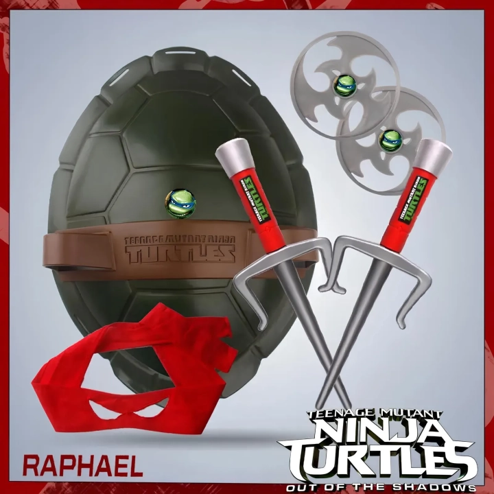 Zestaw interaktywny żółwie Ninja Raphael trójząb, bandaż, shuriken, skorupa
