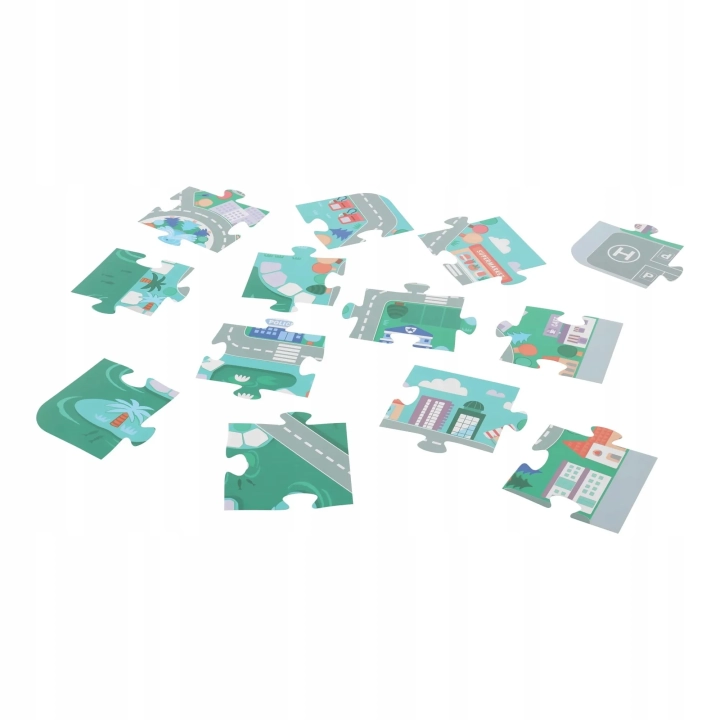 DREWNIANE KLOCKI MIASTO ZESTAW 115 KLOCKÓW PUZZLE DROGA AUTA KLOCKI WOREK