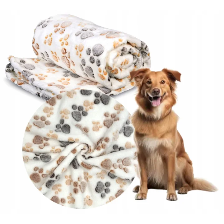 Koc polarowy 100x70 cm łapy jasne