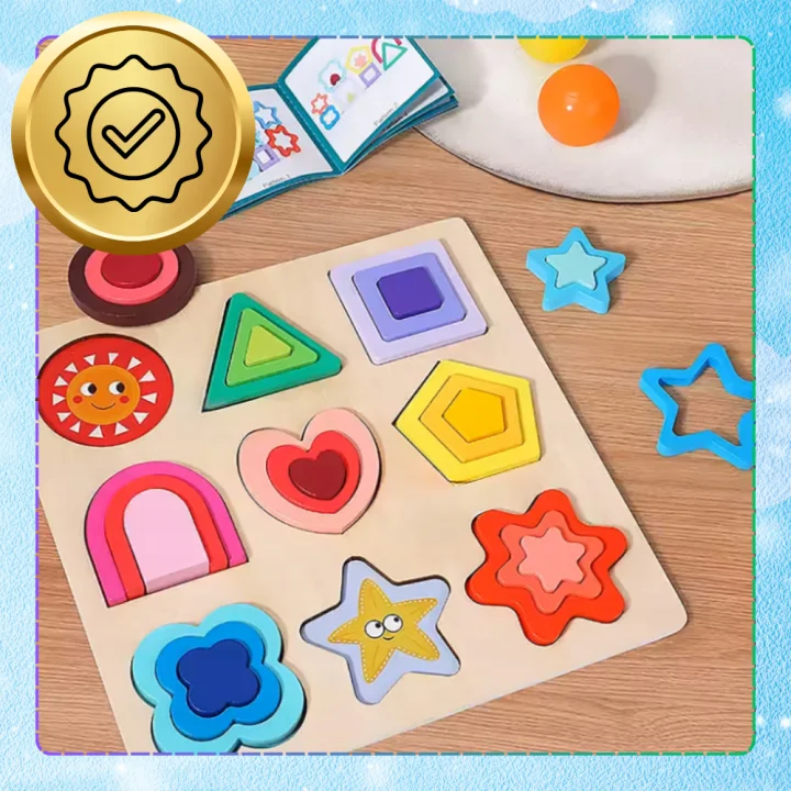 PUZZLE DREWNIANE KSZTAŁTY DOPASOWYWANIE EDUKACYJNE FIGURY MONTESSORI