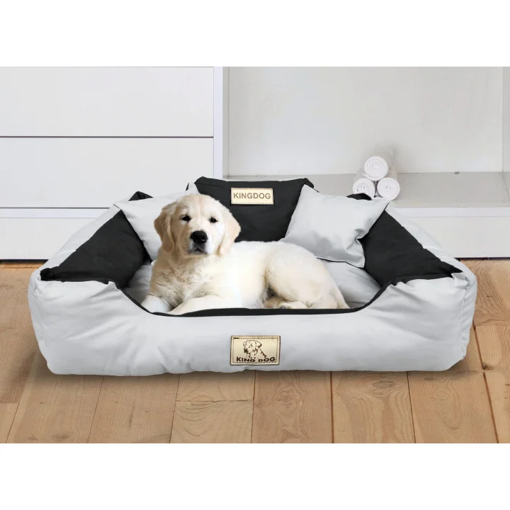 Legowisko dla psa kojec KINGDOG 100x75 cm personalizowane wodoodporne jasnoszare