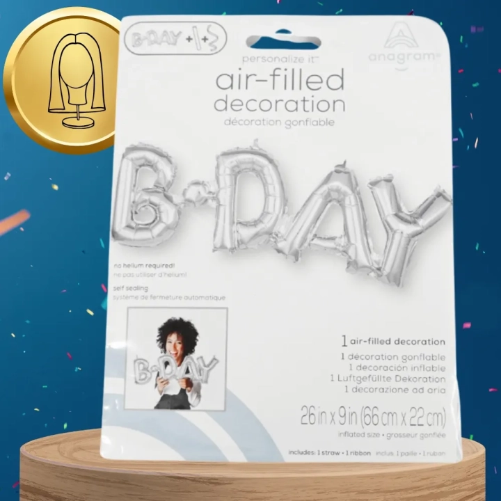 BALON FOLIOWY OGROMNY NAPIS B-DAY SREBRNY URODZINY 66 CM x 22 CM