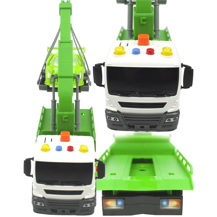 POMOC DROGOWA ZIELONA LAWETA 1:16 HOLOWNIK SAMOCHÓD ŚWIATŁA DŹWIĘK + AUTO