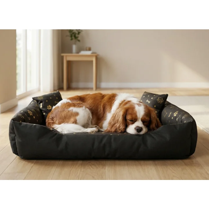 Legowisko dla psa kojec 115x95 cm wodoodporne kości złote