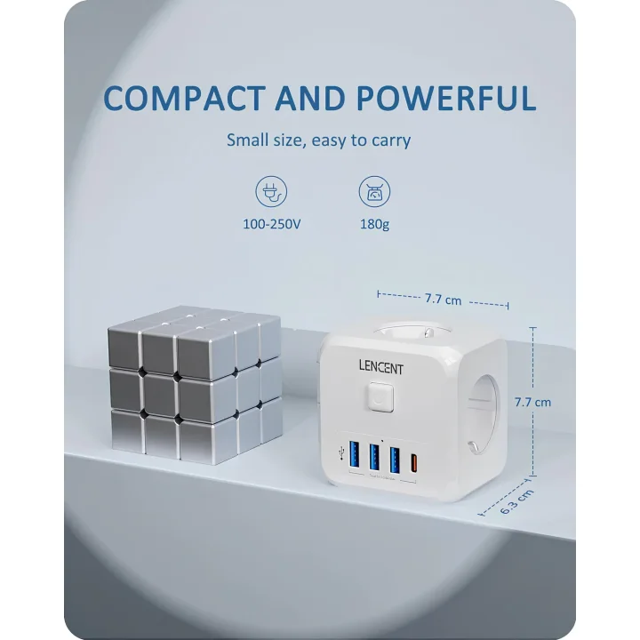 Listwa ścienna LENCENT 7 w 1 EU Plug, PD35W 3AC 3U1C listwa zasilająca z USB