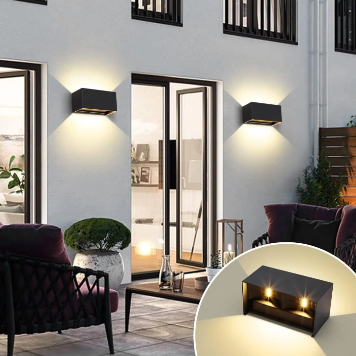 POWYSTAWOWY LED kinkiet Kingwen, 20 W, 3000 K, IP65, czarny, zestaw 2 szt.