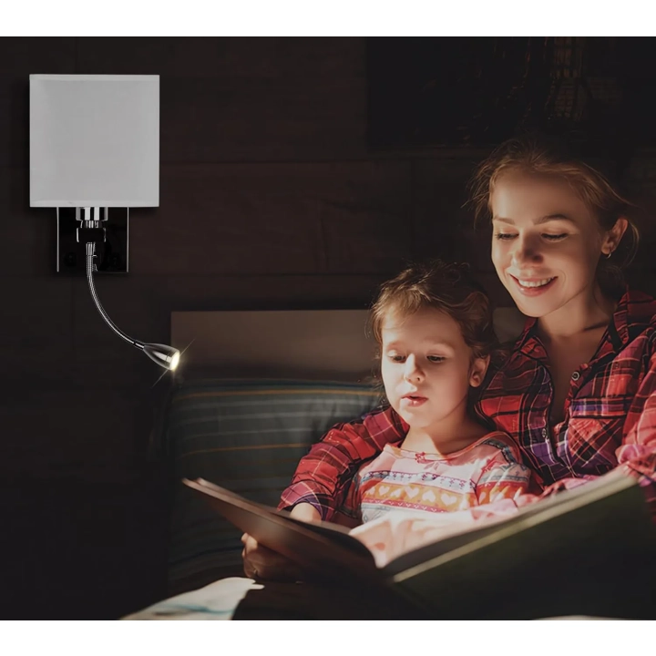 Lampa LED do czytania regulowana ALLOMN gęsia szyja USB chrom POWYSTAWOWY
