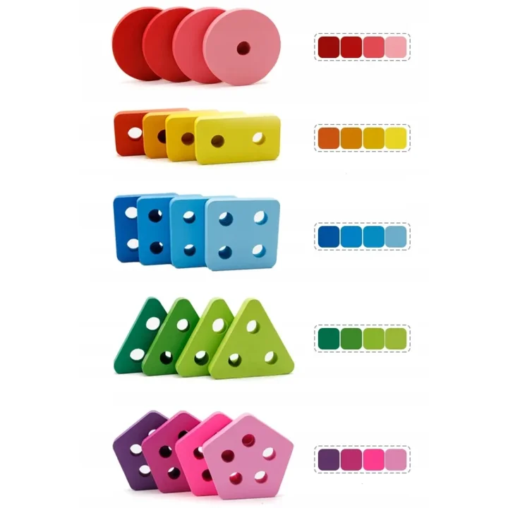 SORTER DREWNIANY NAKŁADANKA KSZTAŁTY FIGURY UŁAMKI MONTESSORI