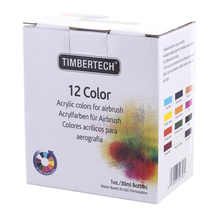 FARBY MIX-II 12x 30ml 12 kolorów do aerografów Akrylowe Timbertech