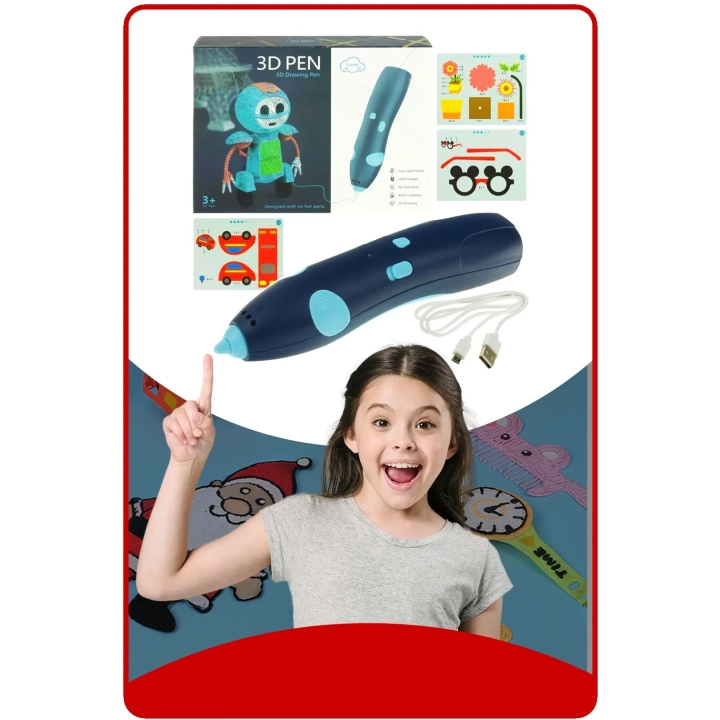 DŁUGOPIS DRUKARKA 3D PEN BEZPIECZNY ZESTAW + WZORY NIEBIESKI