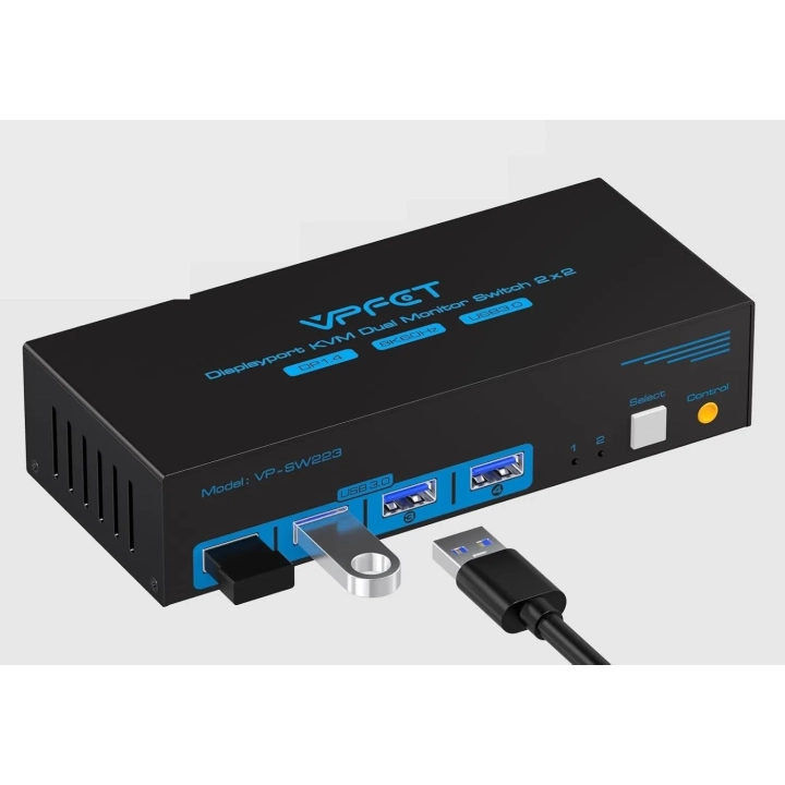 Przełącznik KVM DisplayPort 2xPC na 2 monitory 4K120Hz 8K60Hz USB3.0