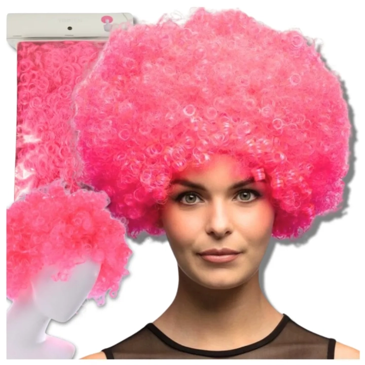 PERUKA WŁOSY RÓŻOWE AFRO KARNAWAŁ PARTY FOTOBUDKA PANIEŃSKI URODZINY