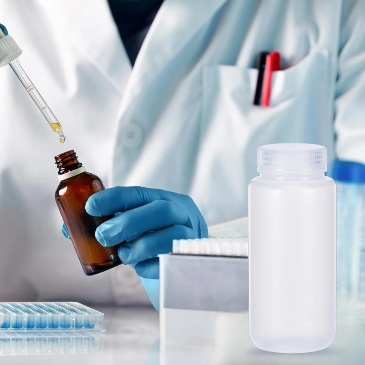 Zestaw butelek laboratoryjnych 500 ml PP szeroki wlew z zakrętką 15 sztuk