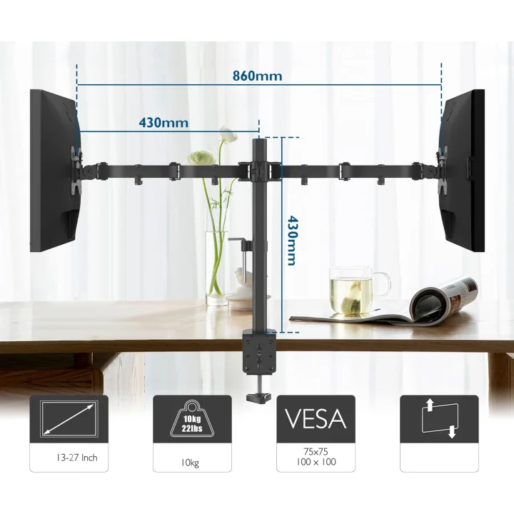 Uchwyt na dwa monitory BONTEC MDM002 13-27'', VESA 75/100