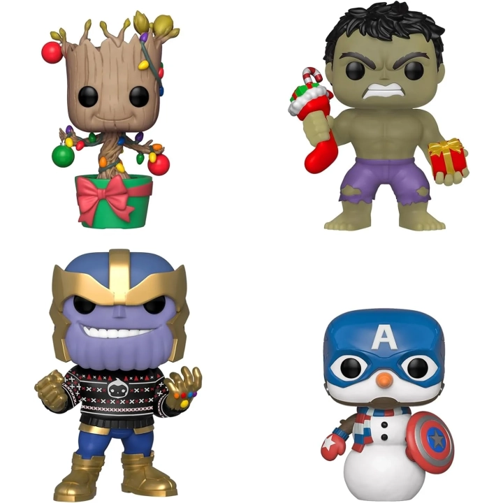 Funko POP! Marvel Happy Holidays Hulk Groot Cap Thanos 4pak SE