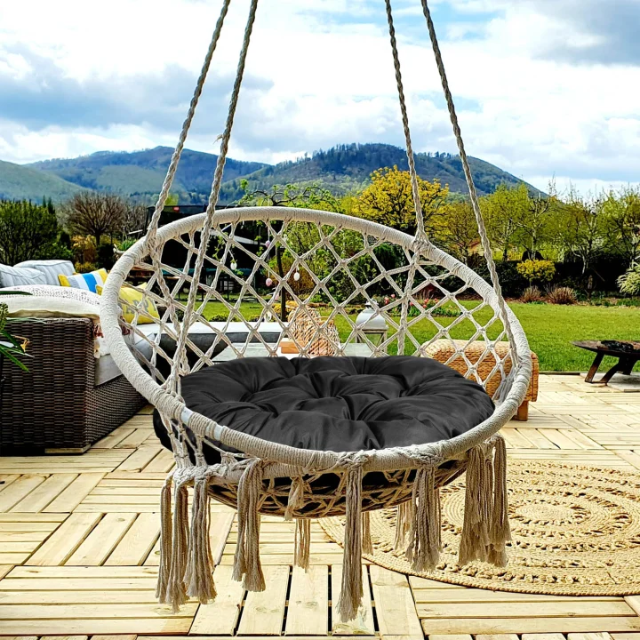 Poduszka ogrodowa 110 cm na krzesło wiszące bocianie gniazdo wodoodporna czarna