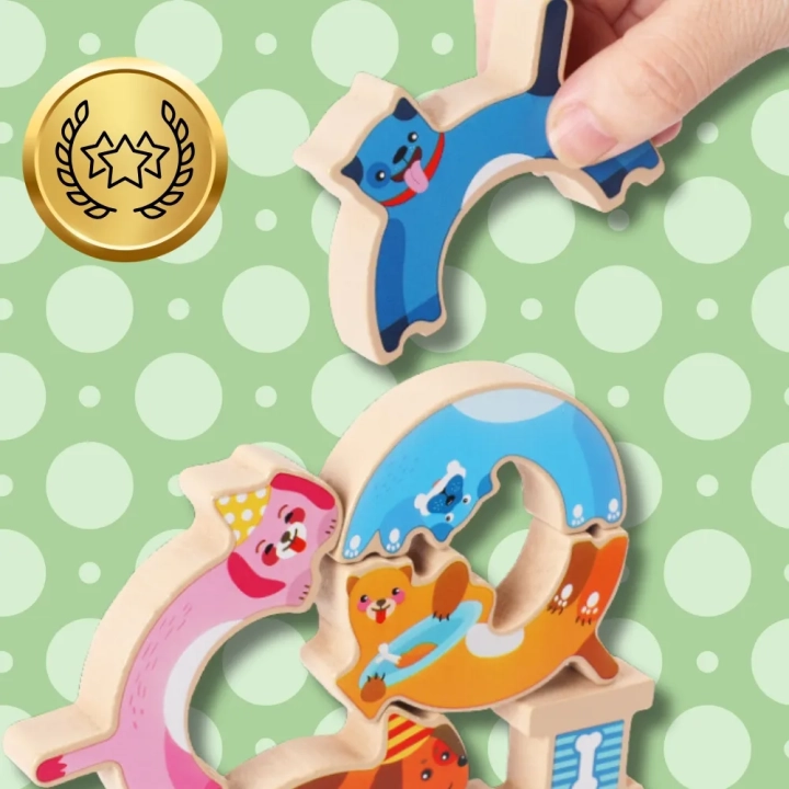 BALANSUJĄCE PSY DREWNIANE GRA ZRĘCZNOŚCIOWA WIEŻA PUZZLE JHTOY-637