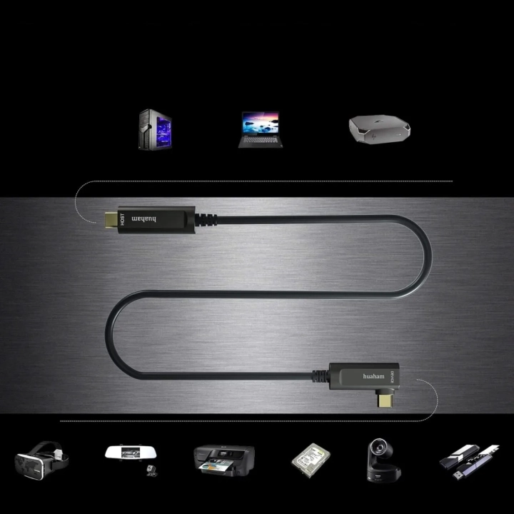 Huaham Fibre Optic USB C do kabla USB C Kabel w prawo 10 m długości transmisji Slim Slim 3,1