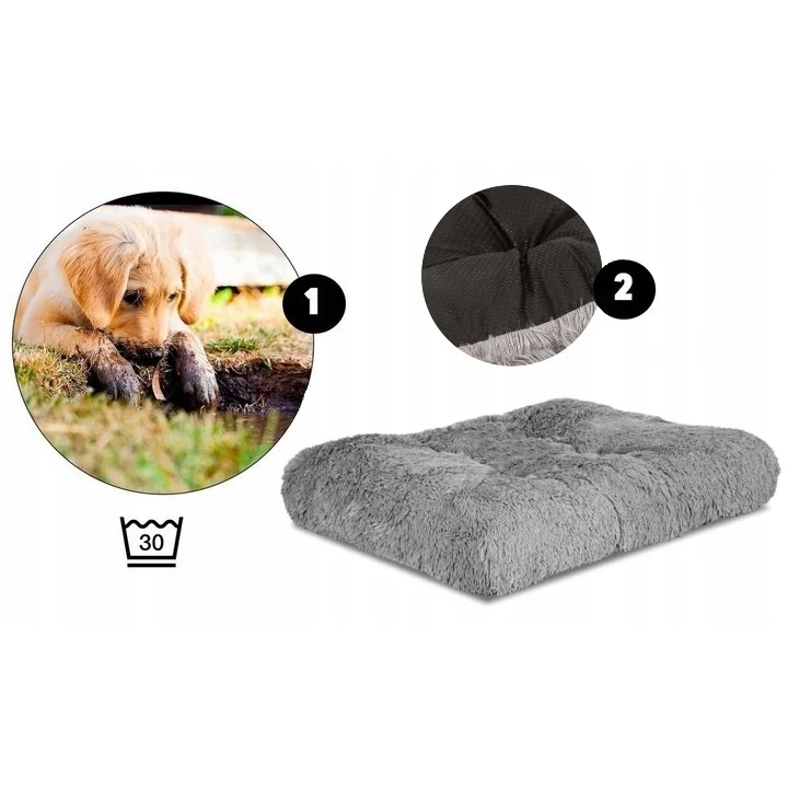 Legowisko dla psa poduszka gruba miękka shaggy 130x90 cm jasnoszare