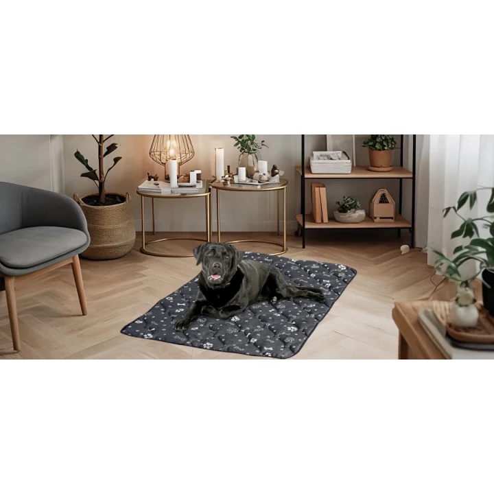 Legowisko dla psa mata 120x80 cm wodoodporne kości srebrne