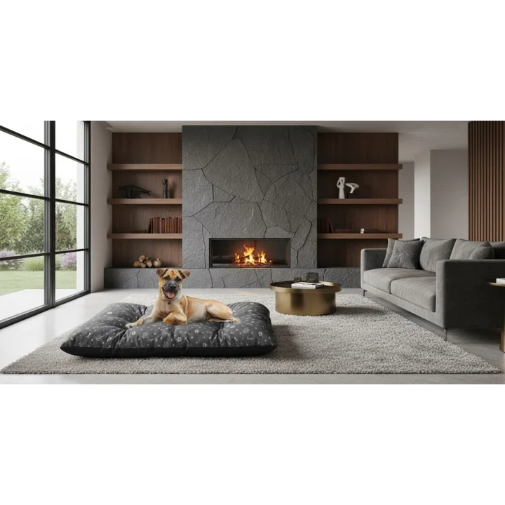 Legowisko dla psa poduszka PRESTIGE 80x60 cm wodoodporna kości srebrne