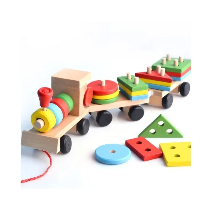 LT292 DREWNIANY POCIĄG Z KLOCKAMI SORTER MONTESSORI WAGONY