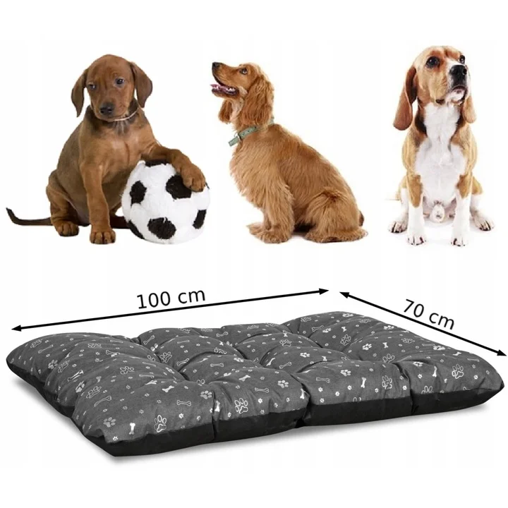 Legowisko dla psa poduszka PRESTIGE 100x70 cm wodoodporna kości srebrne