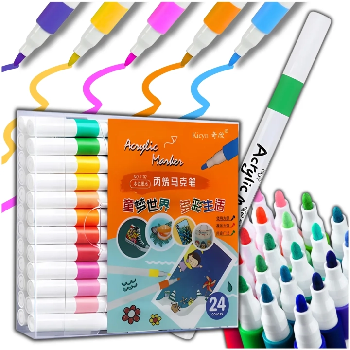 FLAMASTRY PISAKI AKRYLOWE DO RÓŻNYCH POWIERZCHNI 24szt Acrylic Marker 1