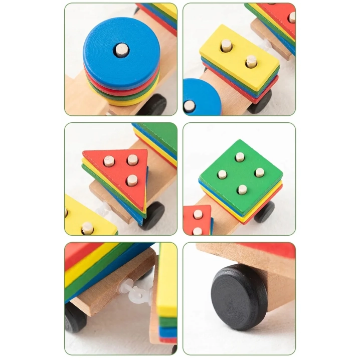 LT292 DREWNIANY POCIĄG Z KLOCKAMI SORTER MONTESSORI WAGONY